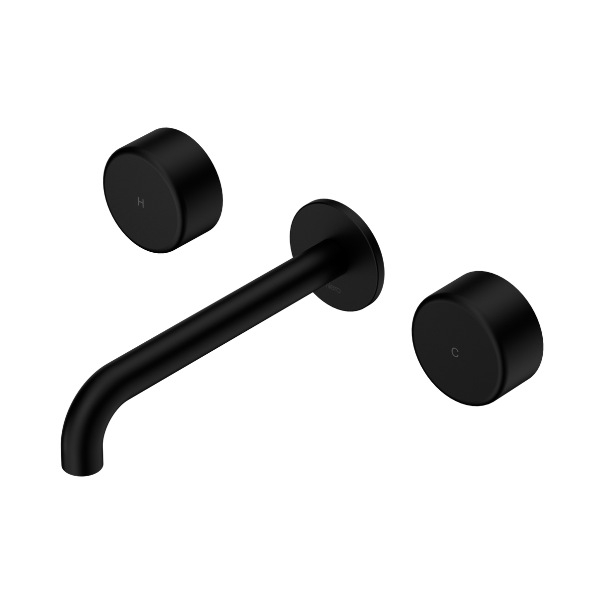 An image of Nero Tapware's Serenity Wall Basin Set 160mm Spout With Metal Handle Matt Black