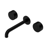 An image of Nero Tapware's Serenity Wall Basin Set 160mm Spout With Metal Handle Matt Black