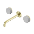 An image of Nero Tapware's Serenity Wall Basin Set 185mm Spout With Carrara Handle Brushed Gold