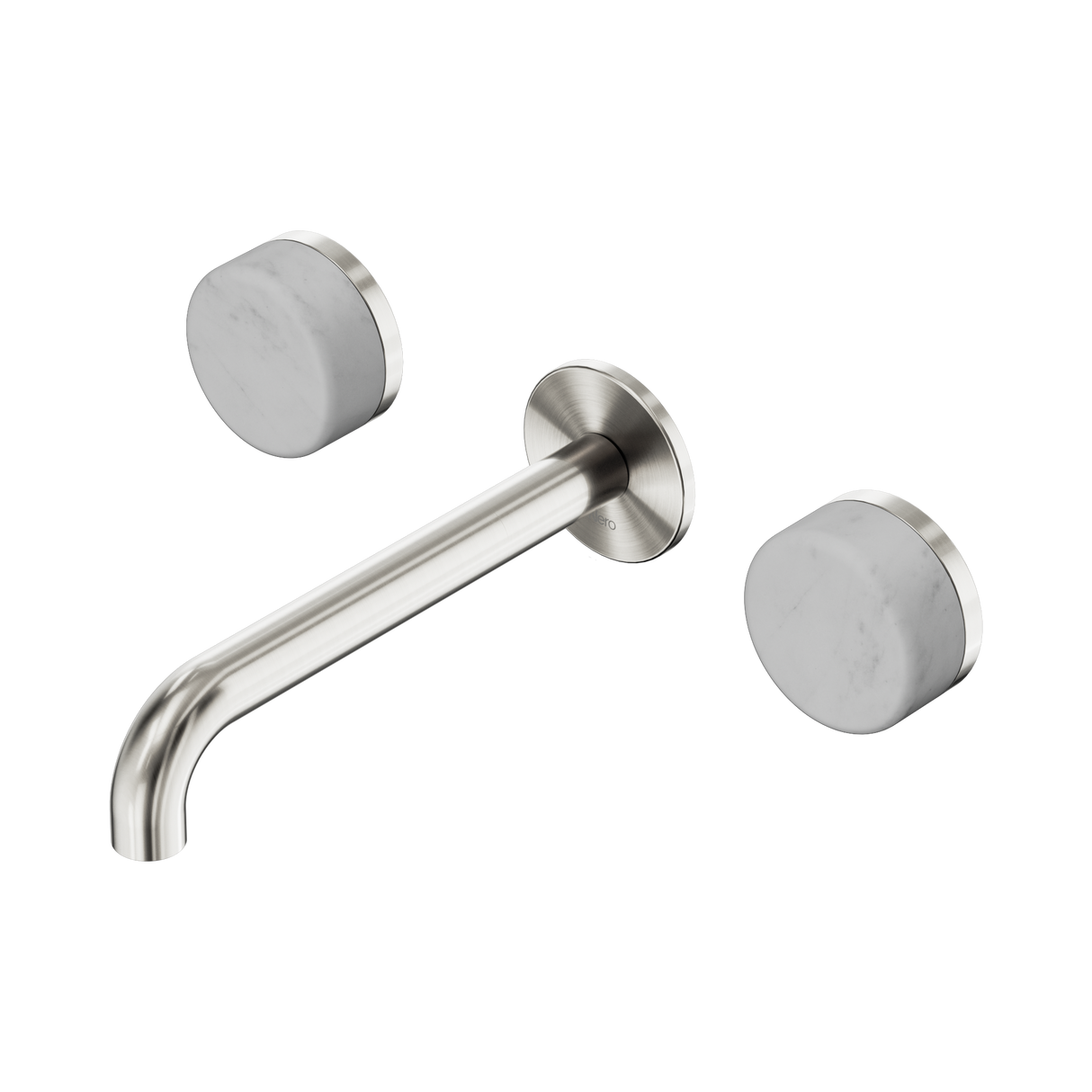 An image of Nero Tapware's Serenity Wall Basin Set 185mm Spout With Carrara Handle Brushed Nickel