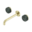 An image of Nero Tapware's Serenity Wall Basin Set 185mm Spout With Verde Alpi Handle Brushed Gold