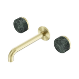 An image of Nero Tapware's Serenity Wall Basin Set 185mm Spout With Verde Alpi Handle Brushed Gold