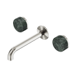 An image of Nero Tapware's Serenity Wall Basin Set 185mm Spout With Verde Alpi Handle Brushed Nickel