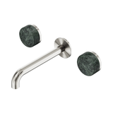 An image of Nero Tapware's Serenity Wall Basin Set 185mm Spout With Verde Alpi Handle Brushed Nickel