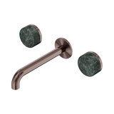 An image of Nero Tapware's Serenity Wall Basin Set 185mm Spout With Verde Alpi Handle Brushed Bronze