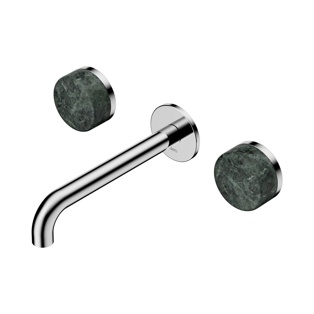 An image of Nero Tapware's Serenity Wall Basin Set 185mm Spout With Verde Alpi Handle Chrome