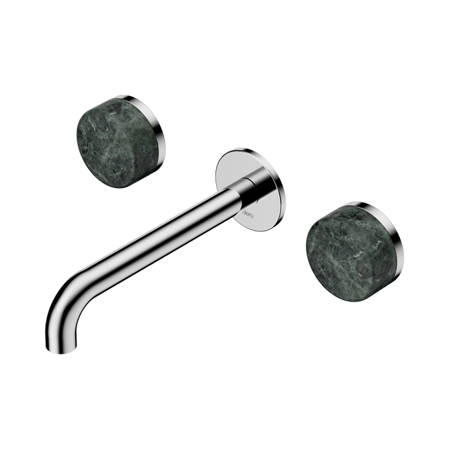 An image of Nero Tapware's Serenity Wall Basin Set 185mm Spout With Verde Alpi Handle Chrome