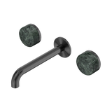 An image of Nero Tapware's Serenity Wall Basin Set 185mm Spout With Verde Alpi Handle Gun Metal