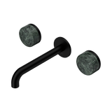 An image of Nero Tapware's Serenity Wall Basin Set 185mm Spout With Verde Alpi Handle Matt Black