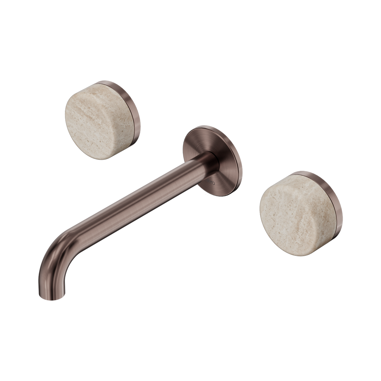 An image of Nero Tapware's Serenity Wall Basin Set 185mm Spout With Rome Travertine Handle Brushed Bronze