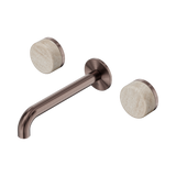 An image of Nero Tapware's Serenity Wall Basin Set 185mm Spout With Rome Travertine Handle Brushed Bronze
