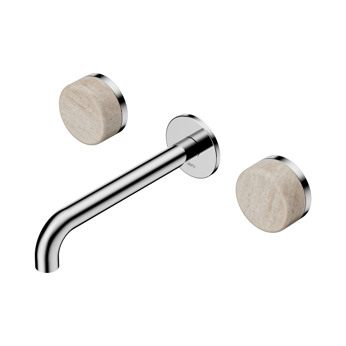 An image of Nero Tapware's Serenity Wall Basin Set 185mm Spout With Rome Travertine Handle Chrome