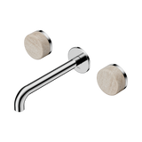 An image of Nero Tapware's Serenity Wall Basin Set 185mm Spout With Rome Travertine Handle Chrome