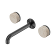 An image of Nero Tapware's Serenity Wall Basin Set 185mm Spout With Rome Travertine Handle Gun Metal