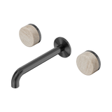 An image of Nero Tapware's Serenity Wall Basin Set 185mm Spout With Rome Travertine Handle Gun Metal