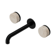 An image of Nero Tapware's Serenity Wall Basin Set 185mm Spout With Rome Travertine Handle Matt Black