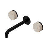 An image of Nero Tapware's Serenity Wall Basin Set 185mm Spout With Rome Travertine Handle Matt Black