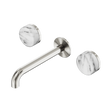 An image of Nero Tapware's Serenity Wall Basin Set 185mm Spout With Arabescato Corchia Handle Brushed Nickel
