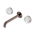 An image of Nero Tapware's Serenity Wall Basin Set 185mm Spout With Arabescato Corchia Handle Brushed Bronze