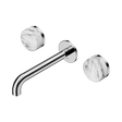 An image of Nero Tapware's Serenity Wall Basin Set 185mm Spout With Arabescato Corchia Handle Chrome