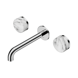 An image of Nero Tapware's Serenity Wall Basin Set 185mm Spout With Arabescato Corchia Handle Chrome