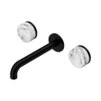An image of Nero Tapware's Serenity Wall Basin Set 185mm Spout With Arabescato Corchia Handle Matt Black