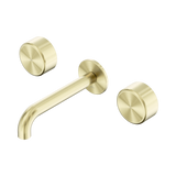 An image of Nero Tapware's Serenity Wall Basin Set 185mm Spout With Metal Handle Brushed Gold