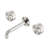 An image of Nero Tapware's Serenity Wall Basin Set 185mm Spout With Metal Handle Brushed Nickel