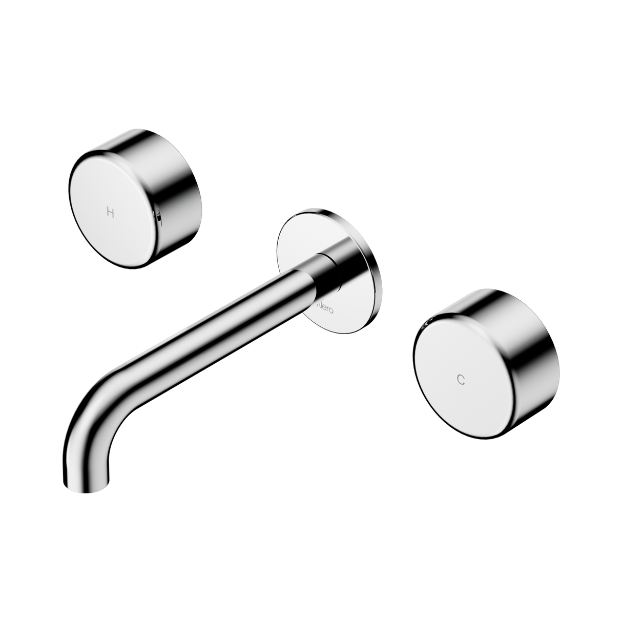 An image of Nero Tapware's Serenity Wall Basin Set 185mm Spout With Metal Handle Chrome