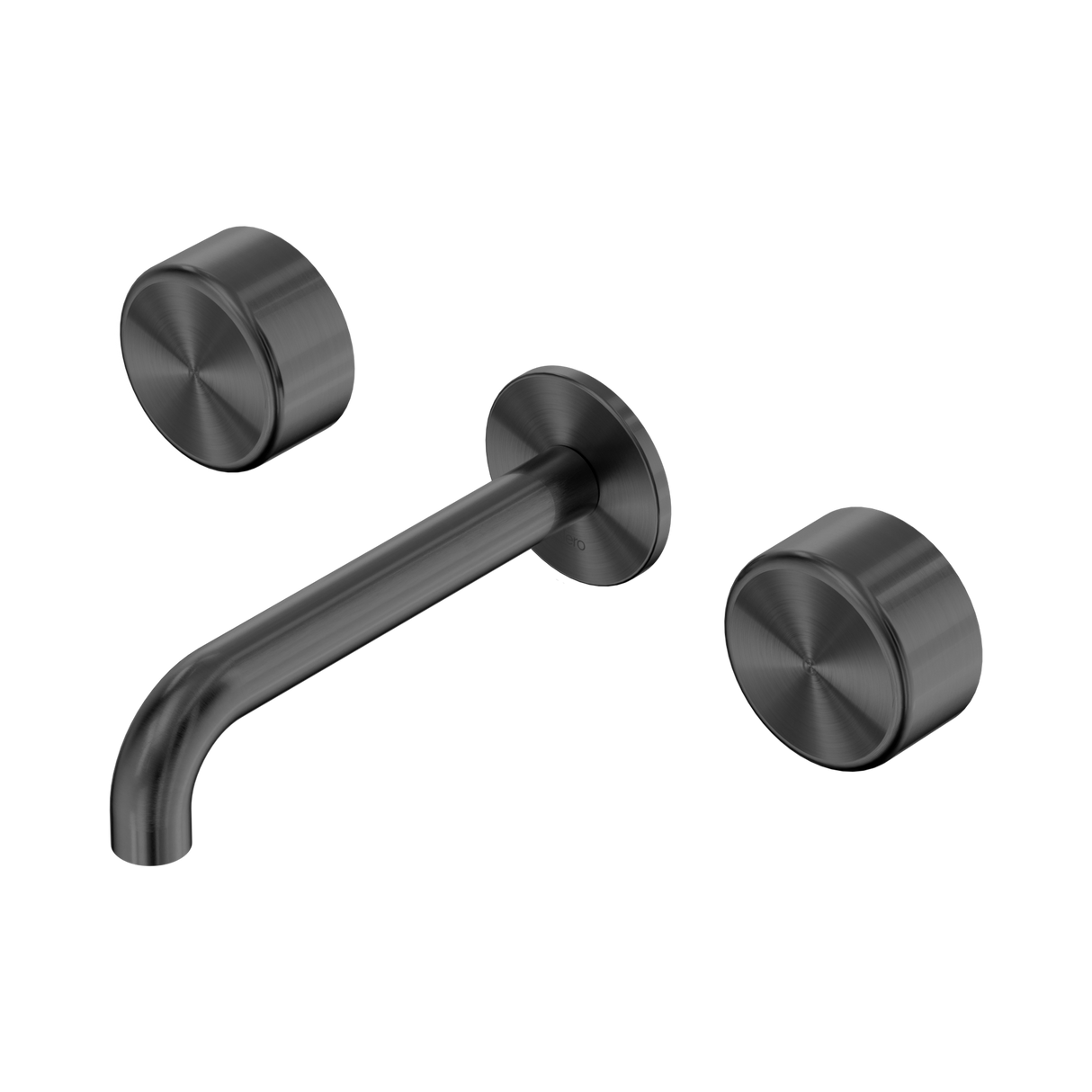 An image of Nero Tapware's Serenity Wall Basin Set 185mm Spout With Metal Handle Gun Metal