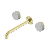 An image of Nero Tapware's Serenity Wall Basin Set 220mm Spout With Carrara Handle Brushed Gold
