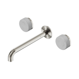An image of Nero Tapware's Serenity Wall Basin Set 220mm Spout With Carrara Handle Brushed Nickel