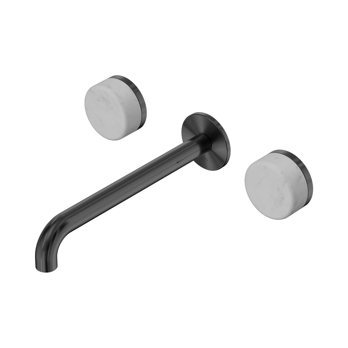 An image of Nero Tapware's Serenity Wall Basin Set 220mm Spout With Carrara Handle Gun Metal