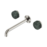 An image of Nero Tapware's Serenity Wall Basin Set 220mm Spout With Verde Alpi Handle Brushed Nickel