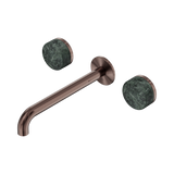 An image of Nero Tapware's Serenity Wall Basin Set 220mm Spout With Verde Alpi Handle Brushed Bronze