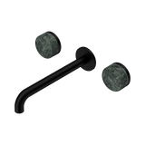 An image of Nero Tapware's Serenity Wall Basin Set 220mm Spout With Verde Alpi Handle Matt Black