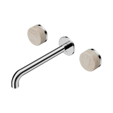 An image of Nero Tapware's Serenity Wall Basin Set 220mm Spout With Rome Travertine Handle Chrome