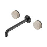 An image of Nero Tapware's Serenity Wall Basin Set 220mm Spout With Rome Travertine Handle Gun Metal