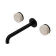 An image of Nero Tapware's Serenity Wall Basin Set 220mm Spout With Rome Travertine Handle Matt Black