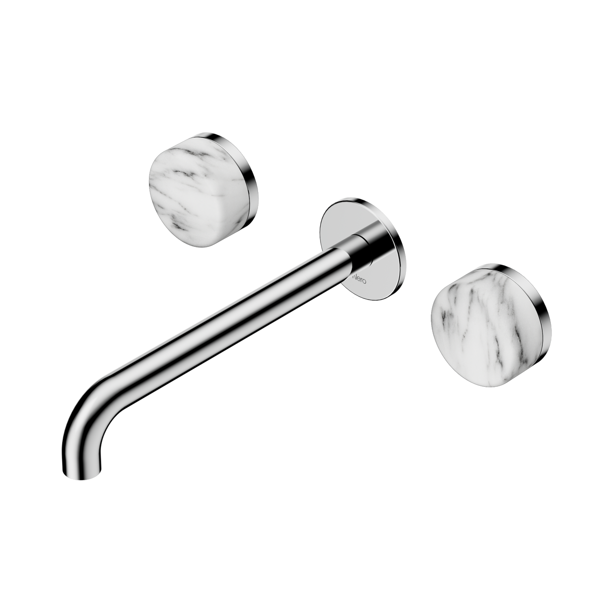 An image of Nero Tapware's Serenity Wall Basin Set 220mm Spout With Arabescato Corchia Handle Chrome