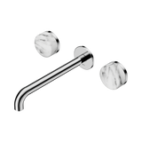 An image of Nero Tapware's Serenity Wall Basin Set 220mm Spout With Arabescato Corchia Handle Chrome