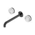 An image of Nero Tapware's Serenity Wall Basin Set 220mm Spout With Arabescato Corchia Handle Gun Metal
