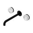 An image of Nero Tapware's Serenity Wall Basin Set 220mm Spout With Arabescato Corchia Handle Matt Black