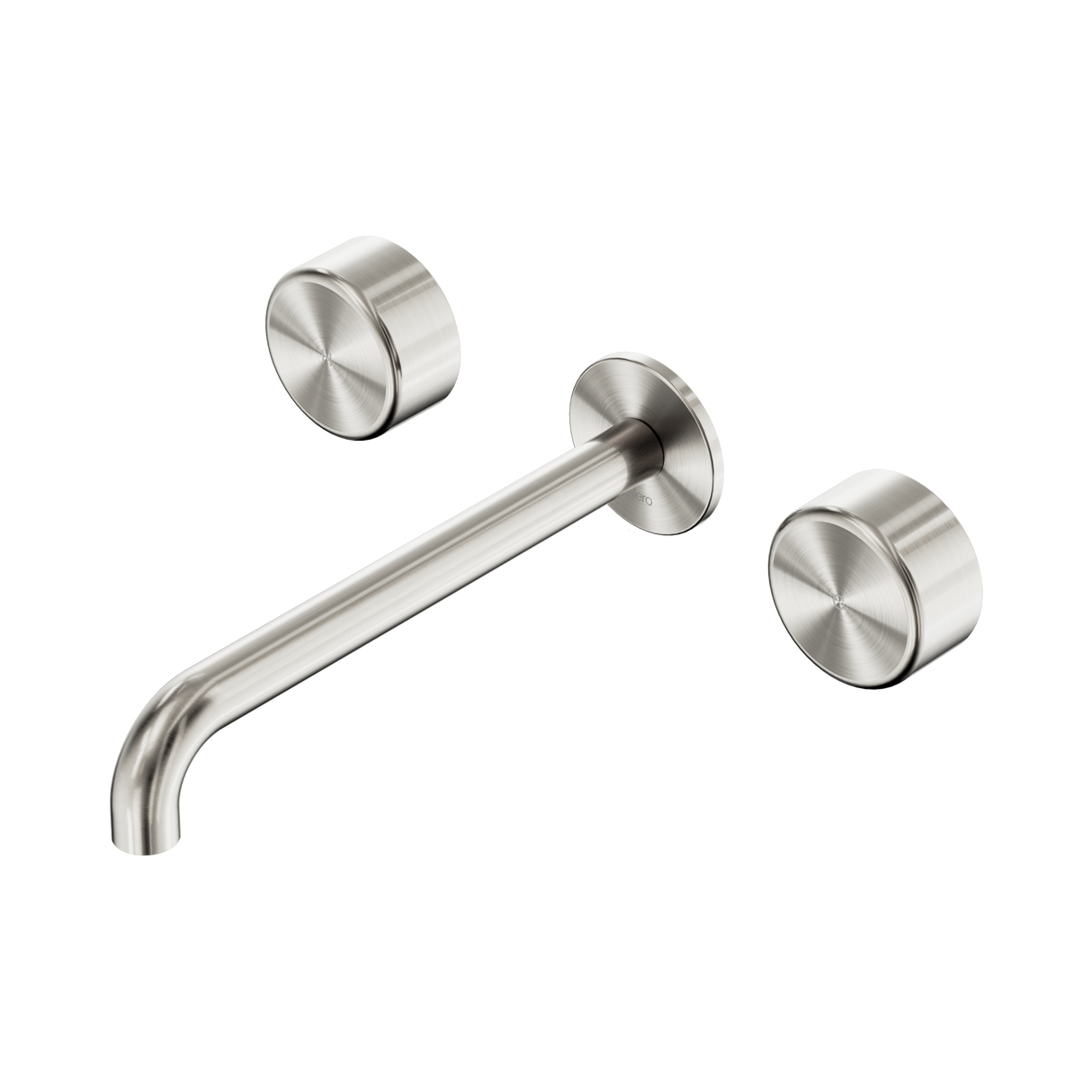 An image of Nero Tapware's Serenity Wall Basin Set 220mm Spout With Metal Handle Brushed Nickel