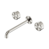 An image of Nero Tapware's Serenity Wall Basin Set 220mm Spout With Metal Handle Brushed Nickel