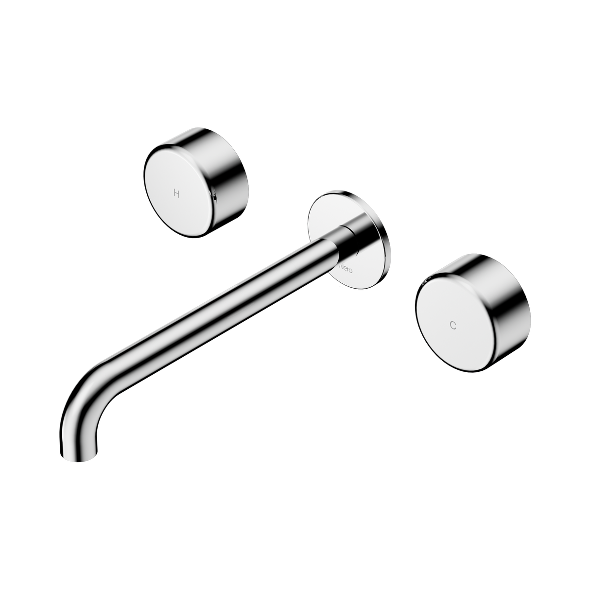An image of Nero Tapware's Serenity Wall Basin Set 220mm Spout With Metal Handle Chrome