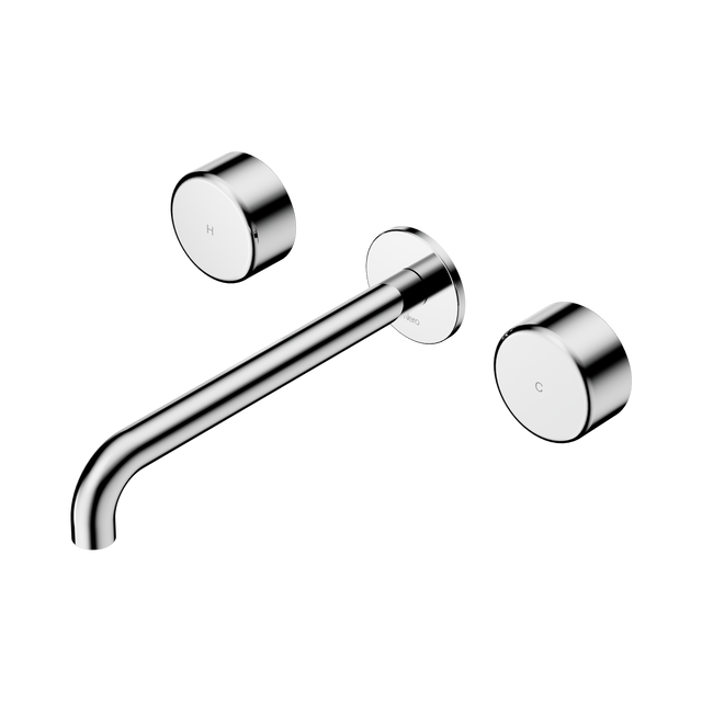 An image of Nero Tapware's Serenity Wall Basin Set 220mm Spout With Metal Handle Chrome