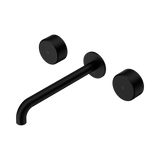 An image of Nero Tapware's Serenity Wall Basin Set 220mm Spout With Metal Handle Matt Black