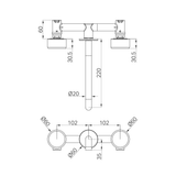 A line drawing of Nero Tapware's Serenity Wall Basin Set 220mm Spout With Metal Handle Chrome
