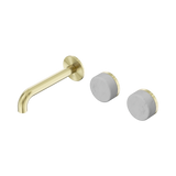 An image of Nero Tapware's Serenity Wall Basin Set 160mm Offset Spout With Carrara Handle Brushed Gold